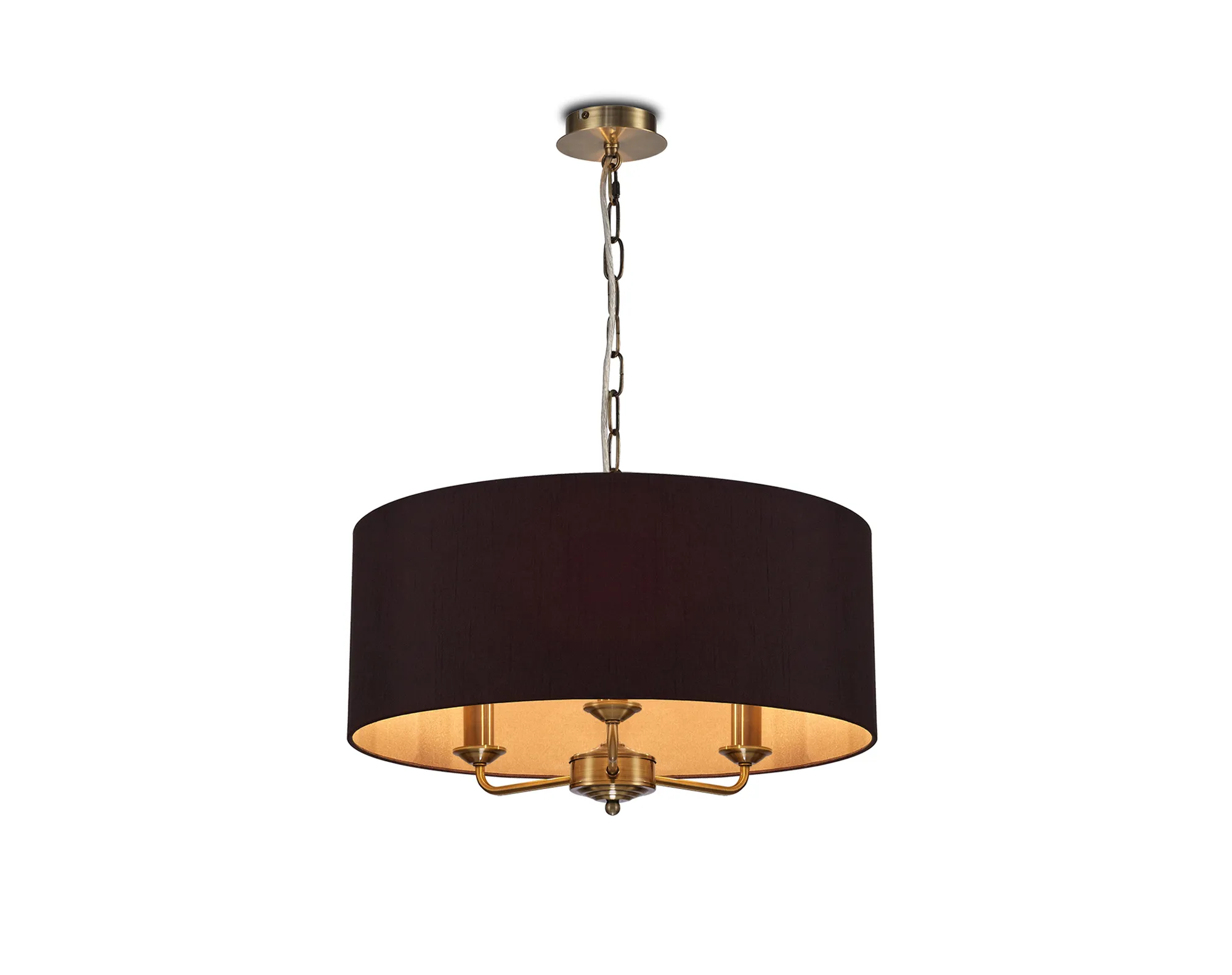 DK0046  Banyan 50cm 3 Light Pendant Antique Brass; Midnight Black/Green Olive